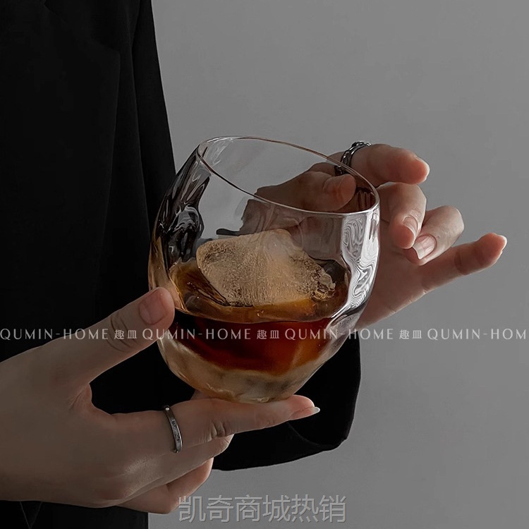 创意云纹蛋形矮水杯玻璃杯冰球小众设计威士忌酒杯咖啡杯果汁杯