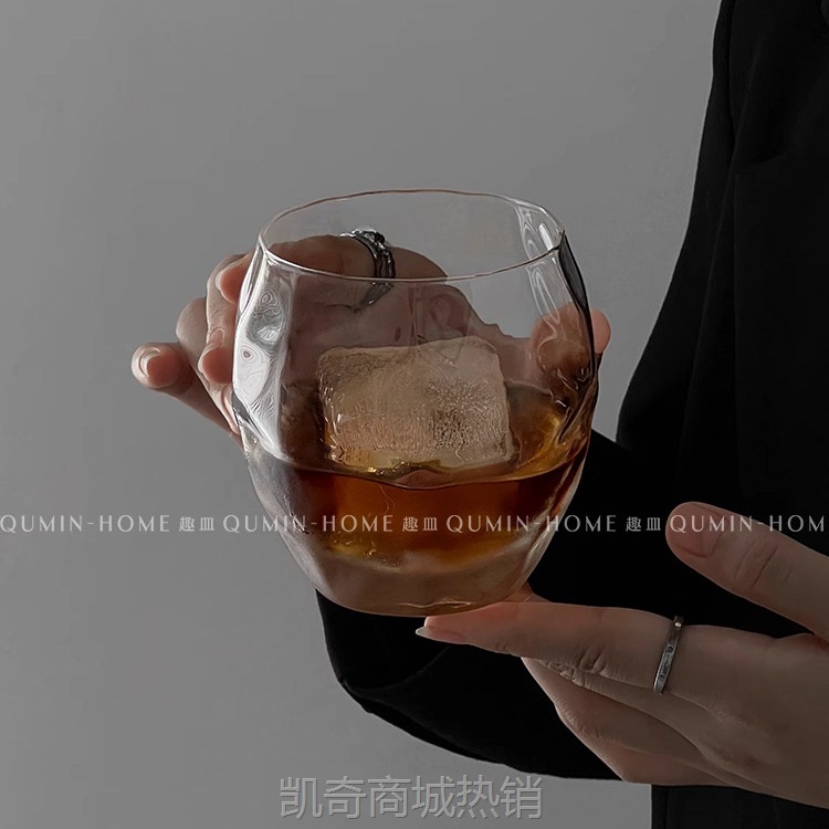 创意云纹蛋形矮水杯玻璃杯冰球小众设计威士忌酒杯咖啡杯果汁杯