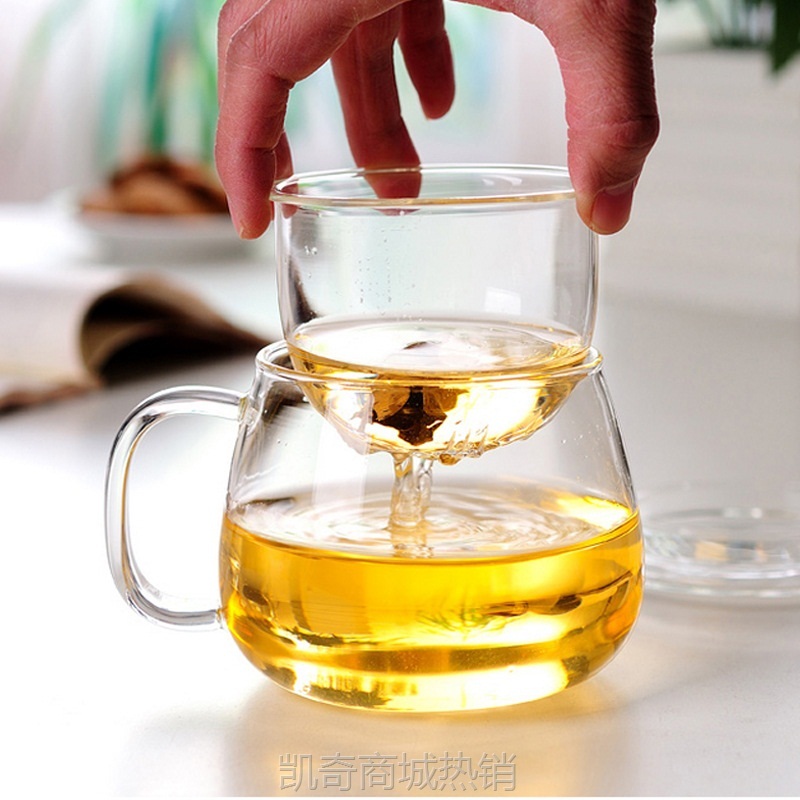 玻璃茶杯加厚带盖透明泡茶圆趣杯耐热高硼硅玻璃杯花茶杯办公杯
