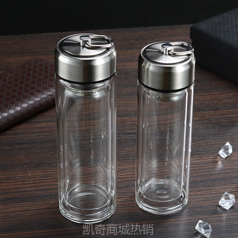 玻璃杯双层隔热便携式拉环水杯花茶杯耐热茶杯商务办公小礼品杯子