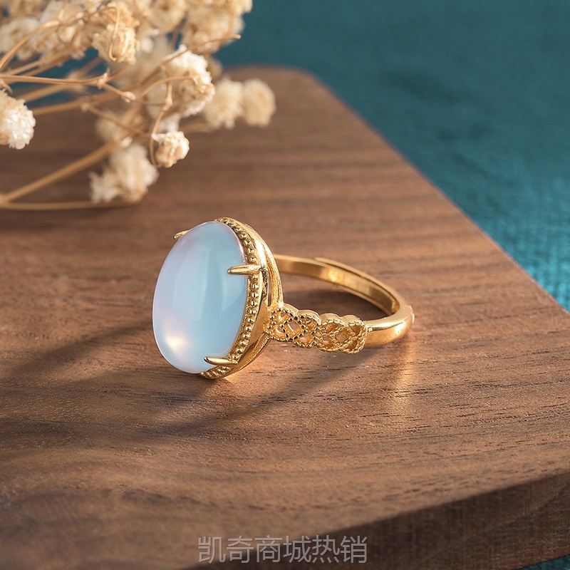 网红直播供货中国风古装汉服配饰古法金天然玉髓玛瑙复古戒指女