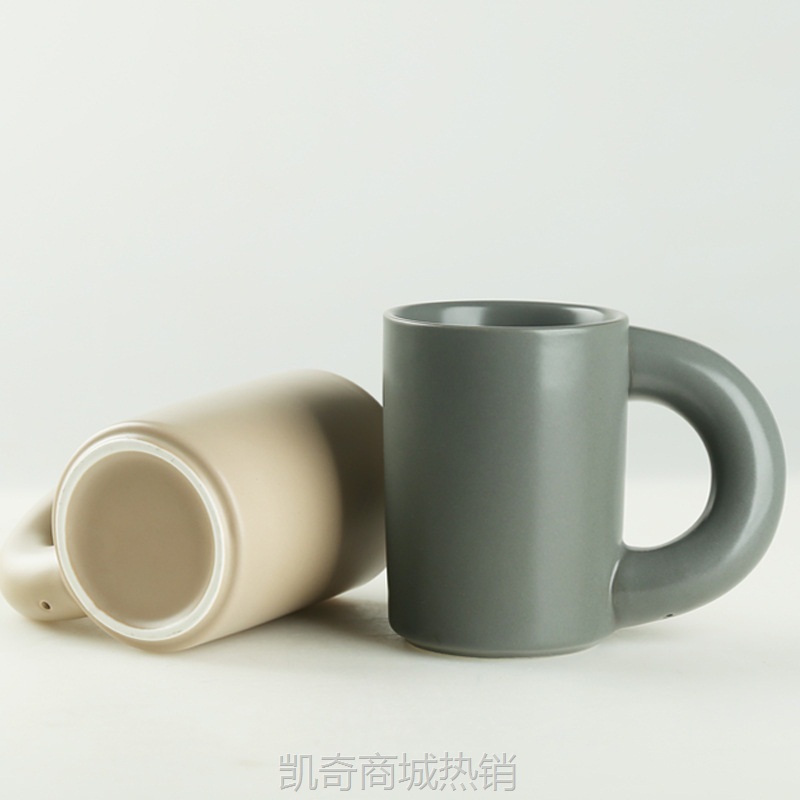 北欧ins风网红大耳朵马克杯歪把陶瓷粗手柄水杯咖啡杯创意艺术感