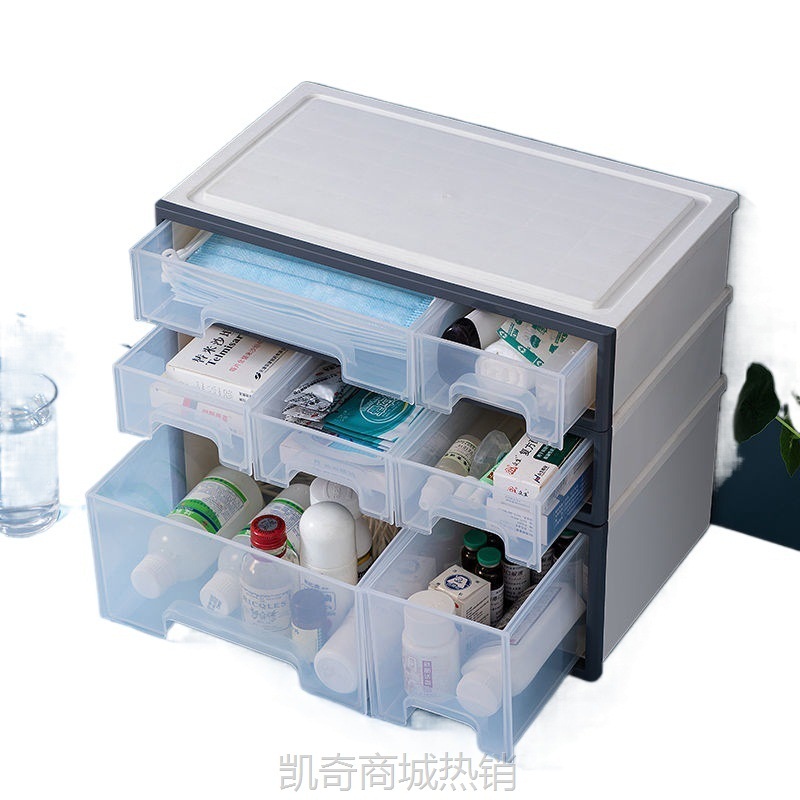 药品收纳盒家用医药箱多功能防疫药物整理箱透明药盒