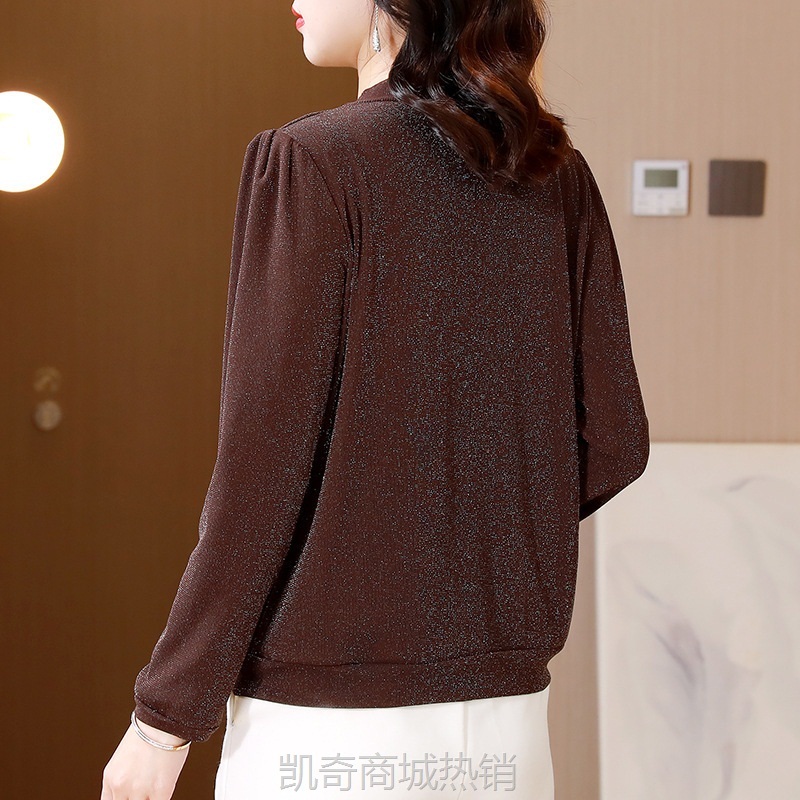 专柜时尚春秋季新款加绒女长袖T恤气质烫钻小衫洋气妈妈装打底衫