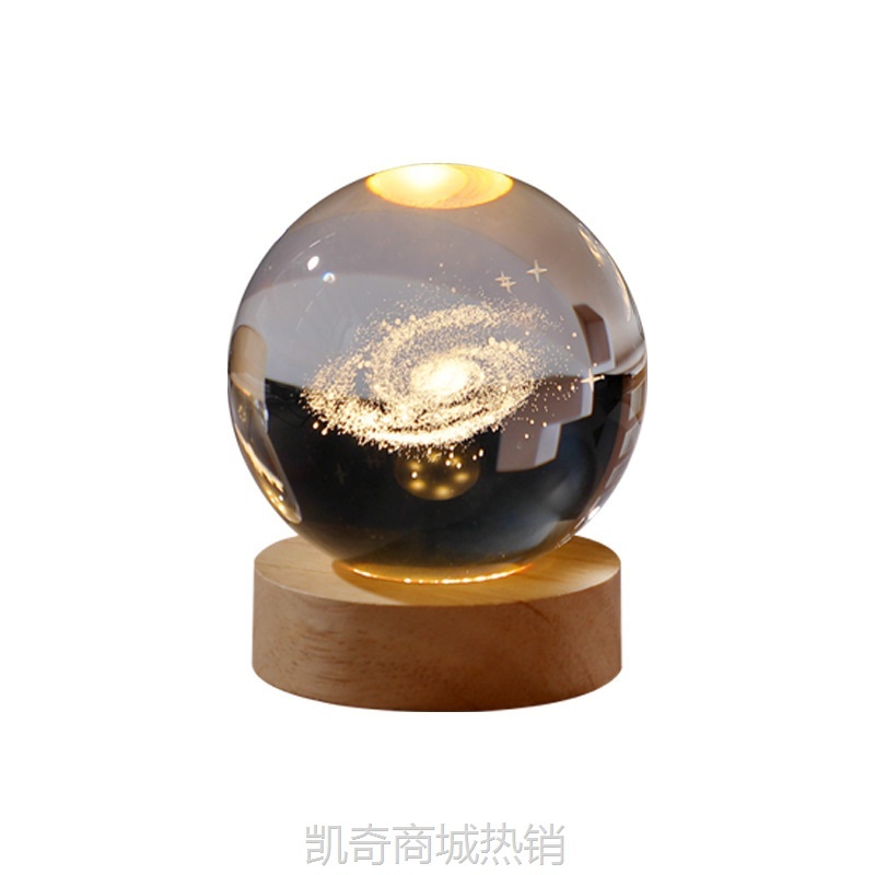 跨境爆品3D内雕发光月亮水晶球小夜灯创意桌面摆件木底礼品伴手礼