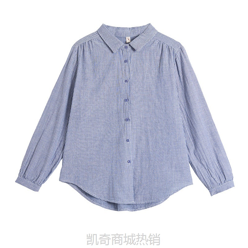 专柜韩范文艺小清新衬衫竖条纹宽松棉牛津纺通勤衬衫女长袖打底衫