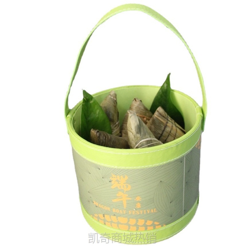 中秋节公司商务礼盒牛油果绿色圆形手提皮质抱抱桶高级伴娘伴手礼