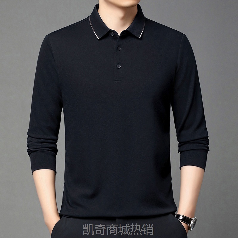 专柜百搭山羊绒衫长袖t恤男中年秋季休闲翻领纯色毛衣羊毛打底衫
