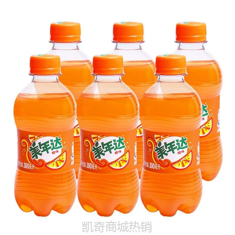 百事可乐美年达橙味七喜300ml*6瓶碳酸饮料果味汽水小瓶便携装k
