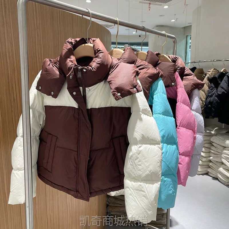 十三行冬季新款娃娃领设计感小众面包服短款白鸭绒羽绒服女装货源