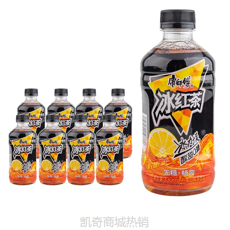 康师傅饮料无糖冰红茶330ml*12瓶0糖0能量柠檬味茶饮料清凉饮品