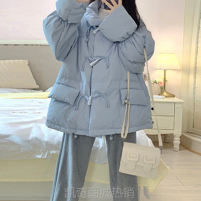 棉服女2024冬季新款韩系奶呼呼短款宽松棉衣学生牛角扣棉袄外套潮