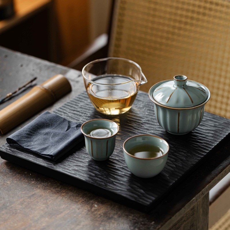 旅行茶具套装户外露营便携茶具汝窑快客杯一壶二杯收纳包商务礼品
