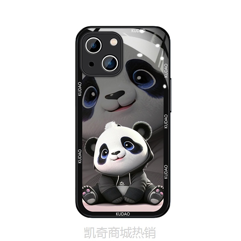 熊猫苹果15手机壳iphone14卡通13pro高级11全包xr小众xsmax玻璃壳