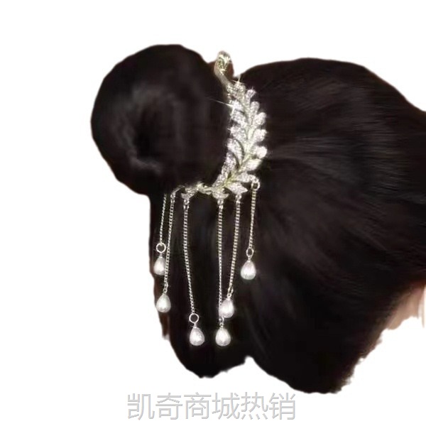 新款轻奢麦穗流苏发夹后脑勺丸子头盘发马尾扣抓夹头饰发饰批发