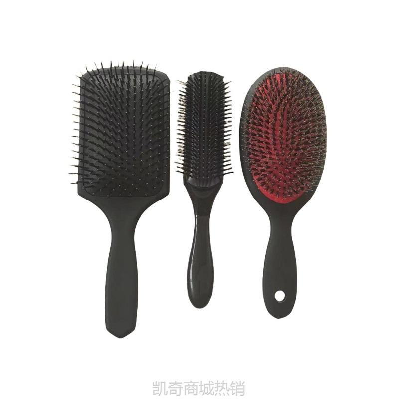 跨境三件套有现货当天发货猪鬃梳 大板气垫梳 造型按摩梳黑色