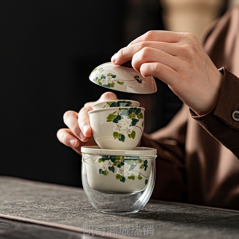 草木灰旅行茶具套装户外便携式功夫茶具礼品快客杯一壶两杯伴手礼