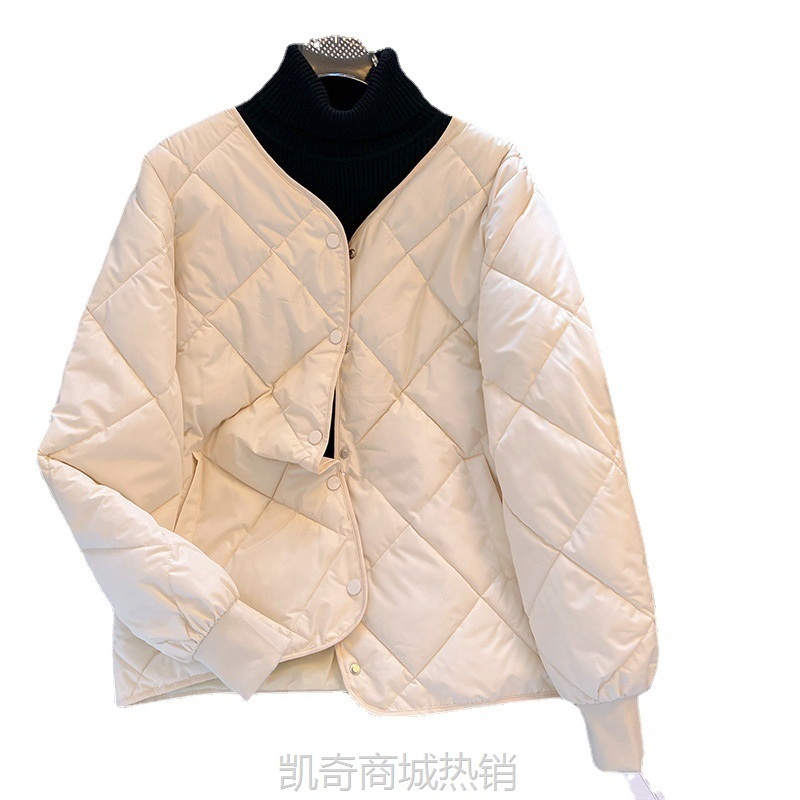 反季2024秋冬新款韩版宽松菱格棉服女面包服短款棉袄外套外贸直播