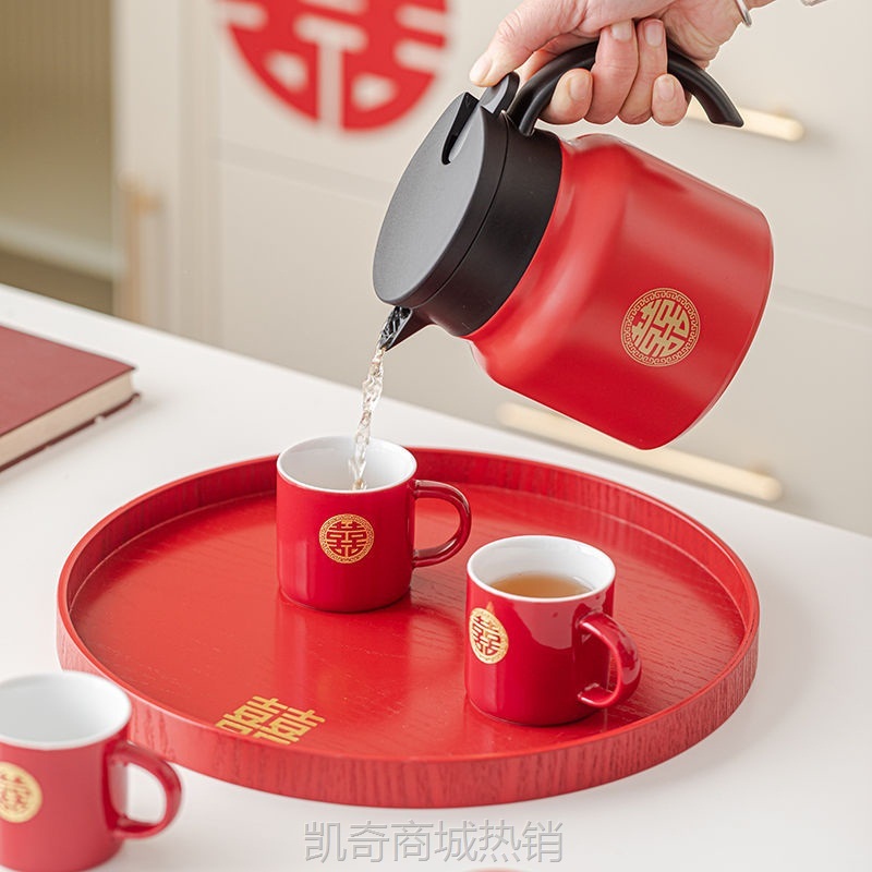 保温焖茶壶结婚敬茶杯改口新婚礼物红色茶具套装新娘陪嫁婚礼用品