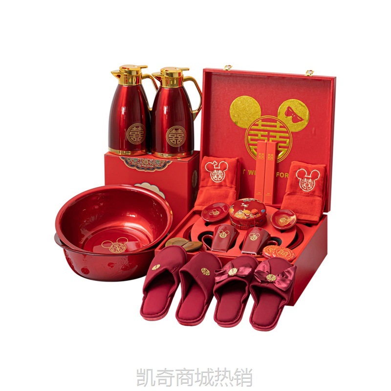 洗漱用品礼盒女方陪嫁新娘家嫁妆结婚陪嫁用品套装高级木质陪嫁箱