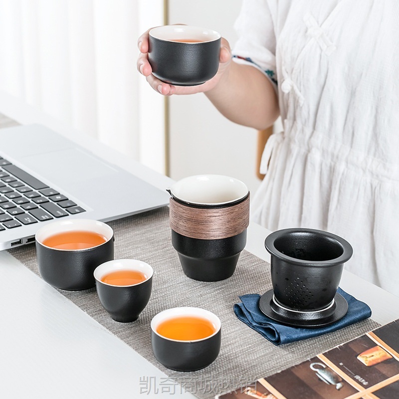 黑陶旅行茶具快客杯陶瓷一壶三杯套装简约车载便携式礼品定LOGO制