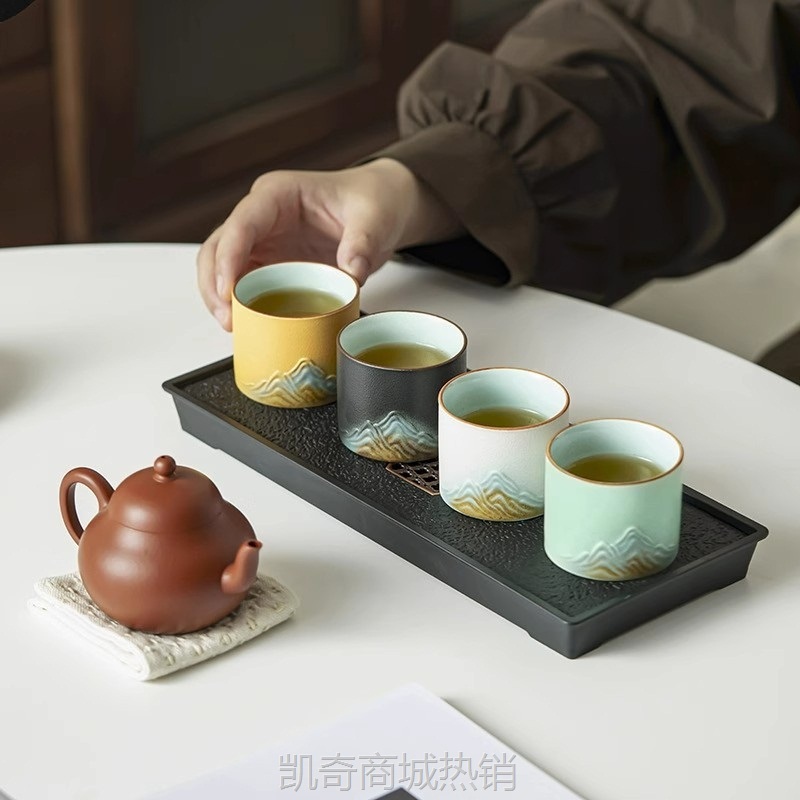 千里江山茶杯主人杯品茗杯茶具套装创意礼盒年会定制logo伴手礼品
