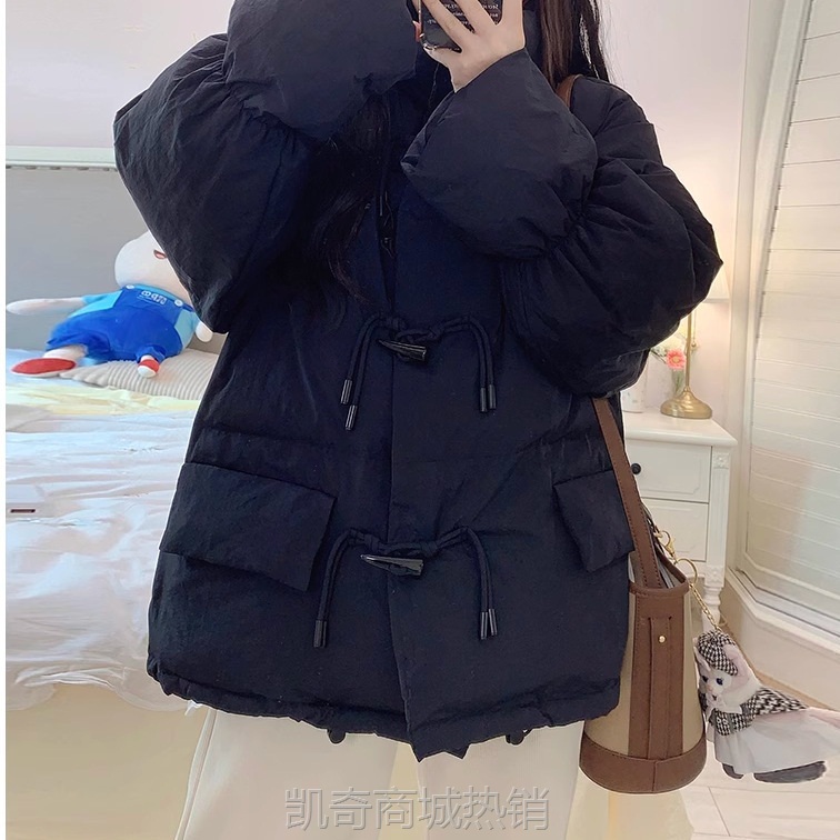 棉服女2024冬季新款韩系奶呼呼短款宽松棉衣学生牛角扣棉袄外套潮