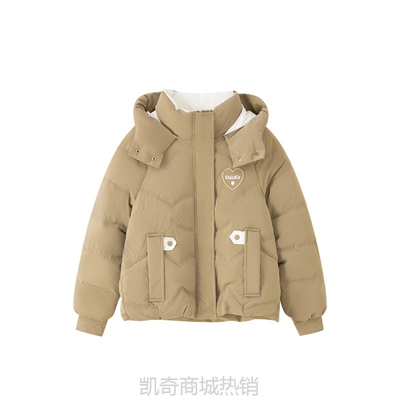 新款秋冬短款加厚百搭纯色大码时尚绣标连帽亮女式小个子棉服