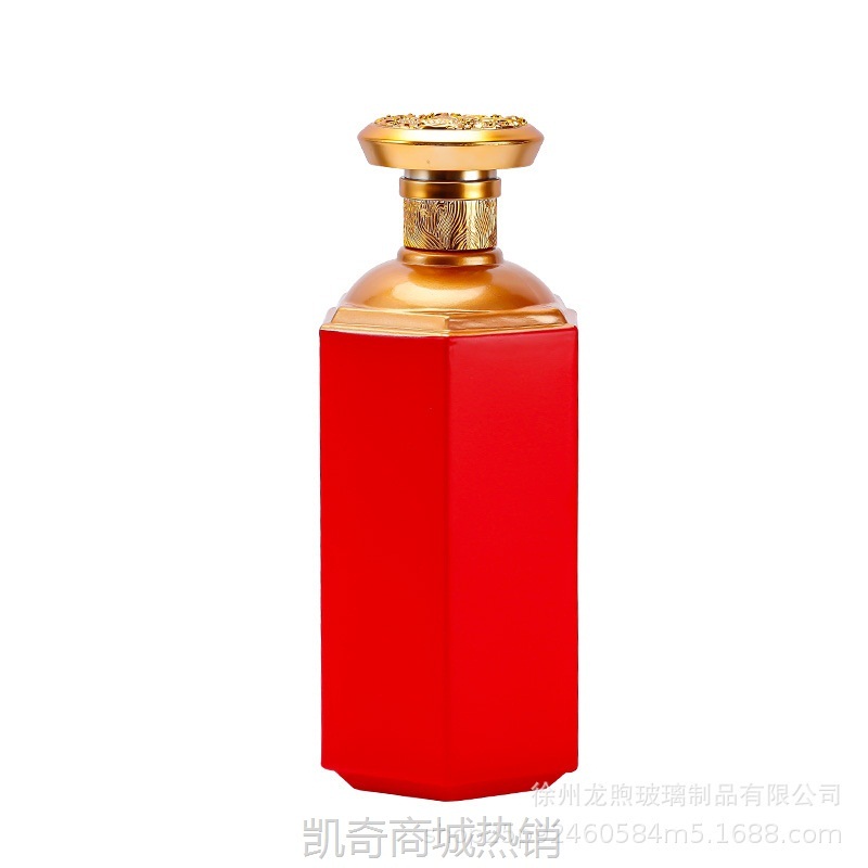 新款六角白酒玻璃瓶仿古烤漆酒瓶自酿家用密封空瓶麒麟盖礼盒套装