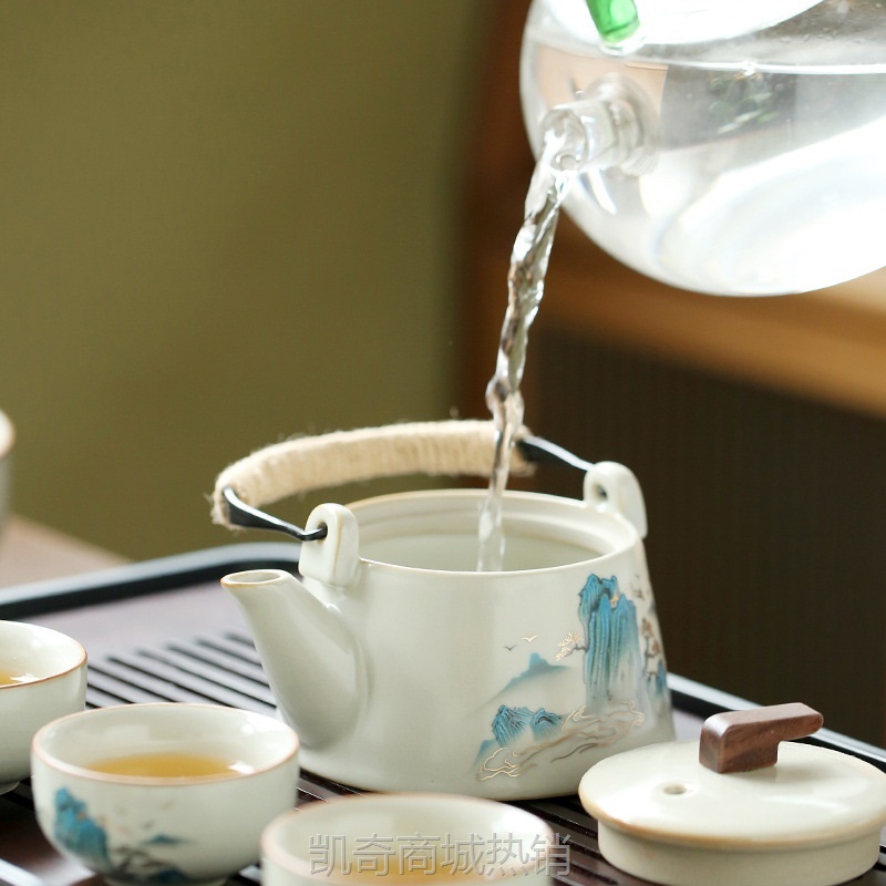 汝窑茶具套装2023新款全套陶瓷功夫茶杯壶盖碗家用办公室轻奢高档
