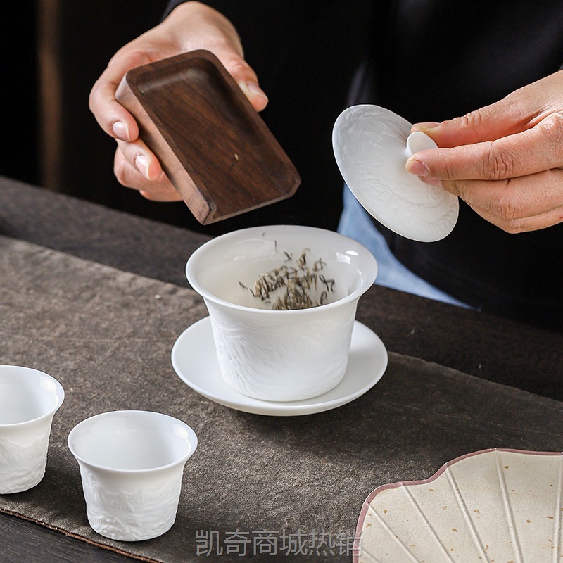 德化茶具万里长城浮雕功夫茶具套装家用送礼全套礼品伴手礼品