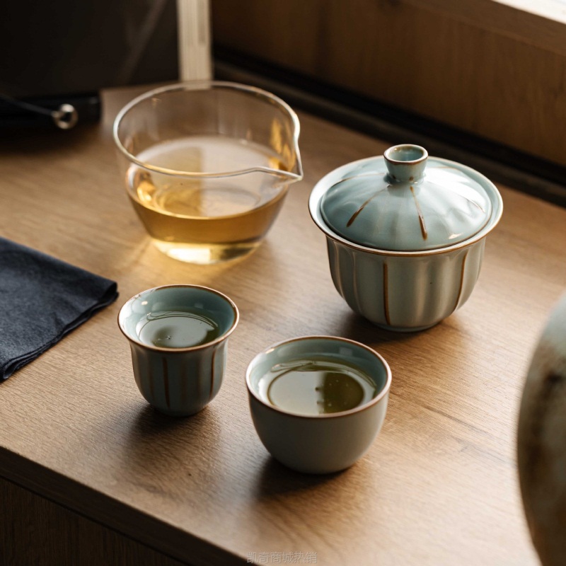 旅行茶具套装户外露营便携茶具汝窑快客杯一壶二杯收纳包商务礼品