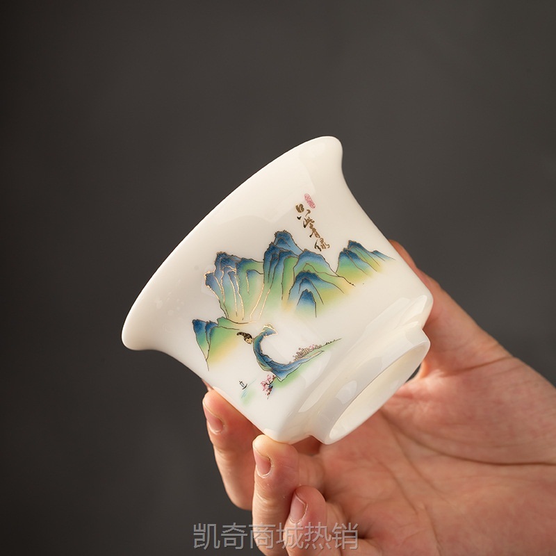国潮羊脂玉白瓷茶具套装盖碗全套功夫茶具家用办公室会客商务礼品