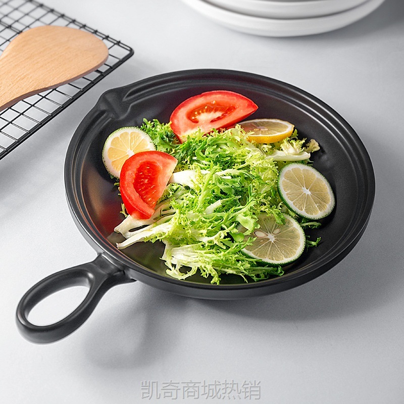 日式单把煎盘 平底陶瓷锅金钢煲直火餐盘8寸耐热饭菜茄煲牛排煎盘