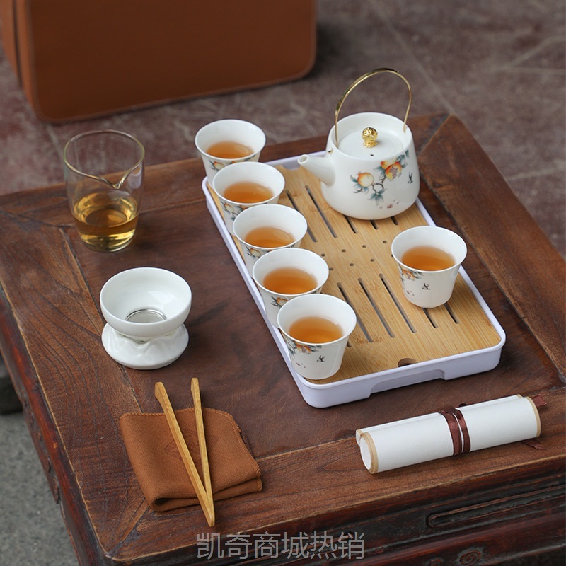 白瓷羊脂玉旅行功夫茶具套装家用轻奢茶壶茶杯户外便携式商务礼品