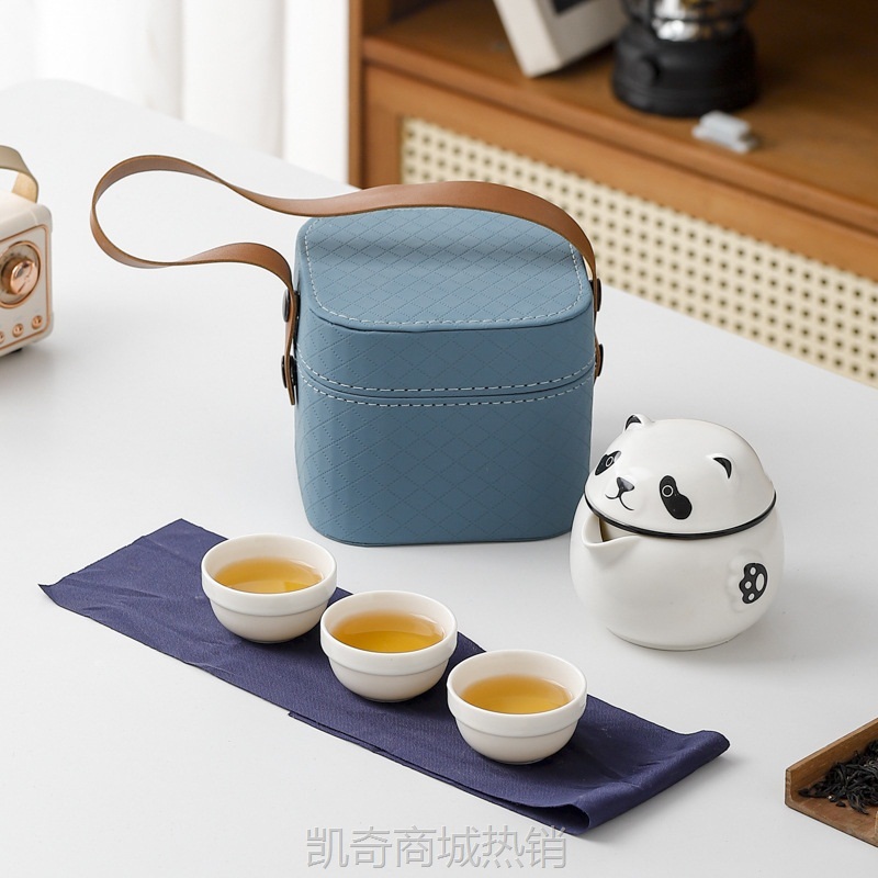 旅行茶具套装户外露营便携式一壶三杯功夫泡茶熊猫快客杯伴手礼品