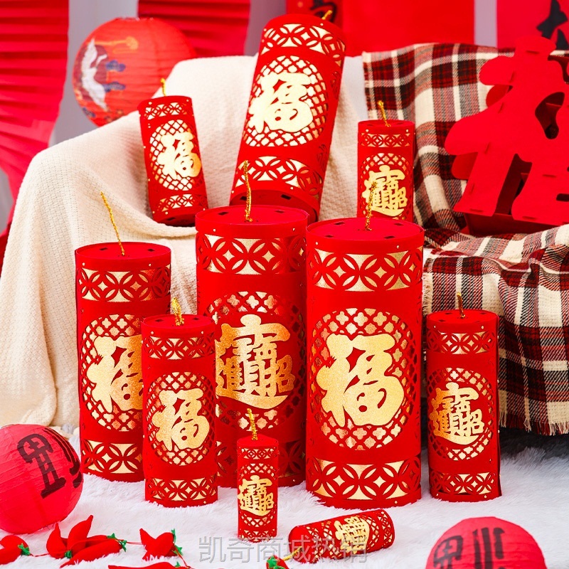 蛇年鞭炮摆件商场装饰过年2025仿真摆设新年坐炮堆头春节布置用品
