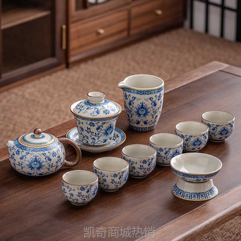 汝窑青花瓷喝茶泡茶专用功夫茶具套装2024新款活动纪念品日常送礼