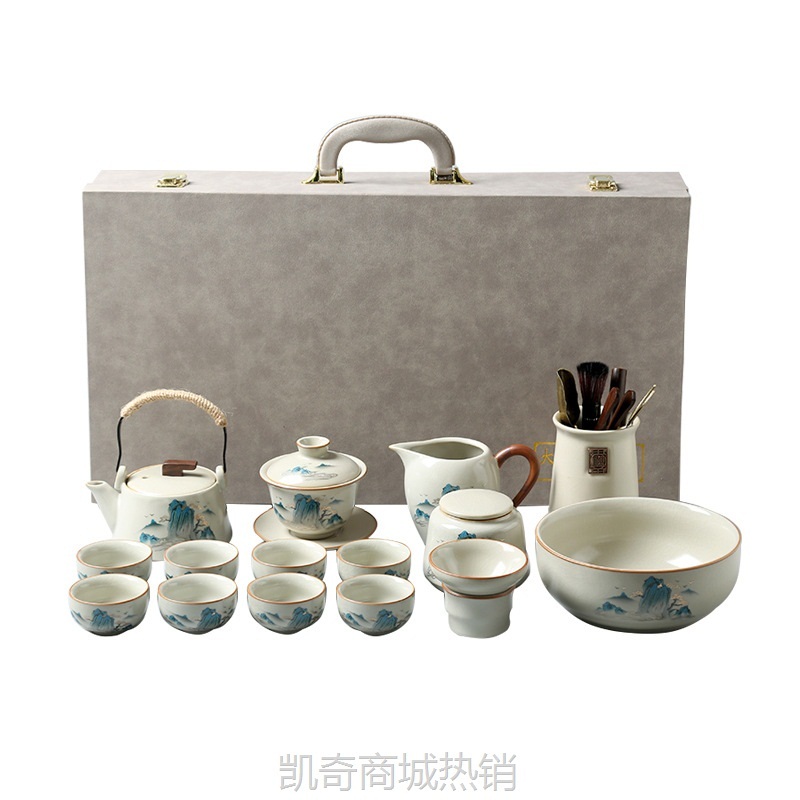 汝窑茶具套装2023新款全套陶瓷功夫茶杯壶盖碗家用办公室轻奢高档