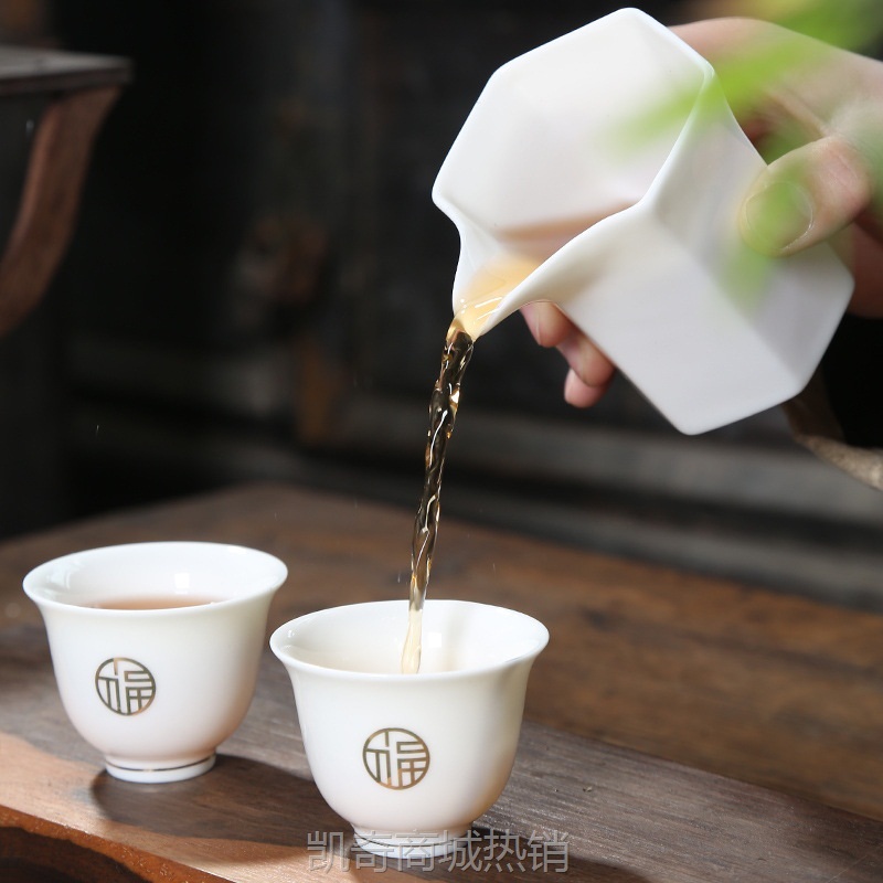 德化羊脂玉白瓷简约功夫茶具套装家用整套福字中式礼品陶瓷伴手礼