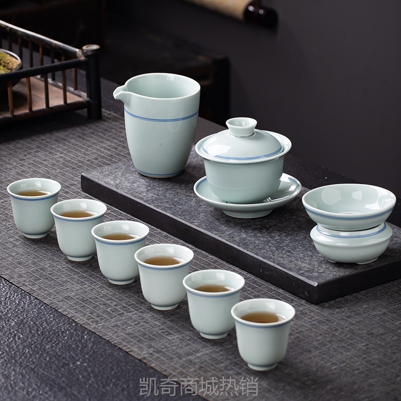 仿古玄纹景德镇青花盖碗茶杯柿柿三才碗不烫手小手绘单个薄胎茶具