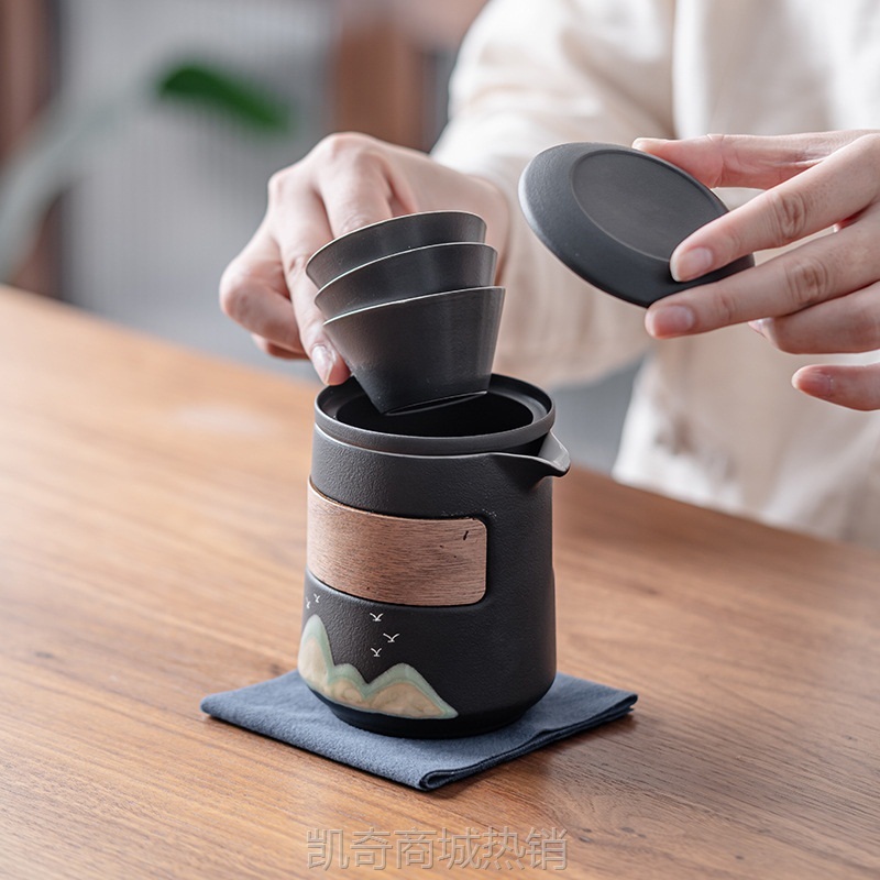 万里山河便携式旅行茶具伴手礼快客杯一壶三杯开业家用商务礼品
