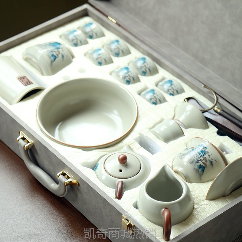 汝窑茶具套装2023新款全套陶瓷功夫茶杯壶盖碗家用办公室轻奢高档