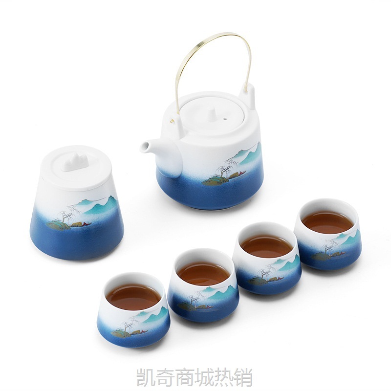 日式山水远山提梁壶功夫茶具套装一壶四杯茶叶罐公司活动礼品茶具