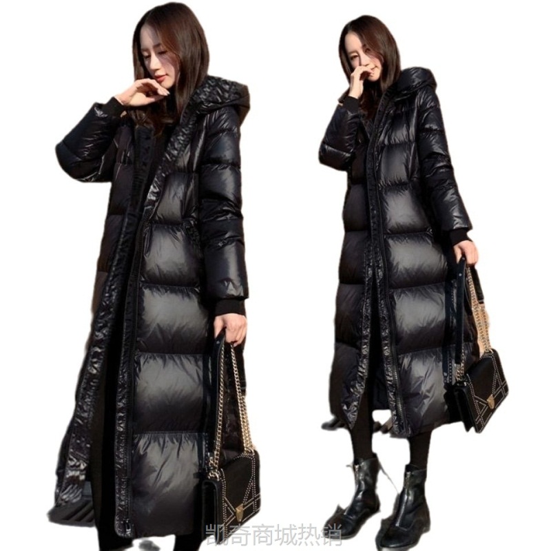 2024新款黑色羽绒棉服韩版长款亮面棉衣女加厚修身棉袄ins潮外套