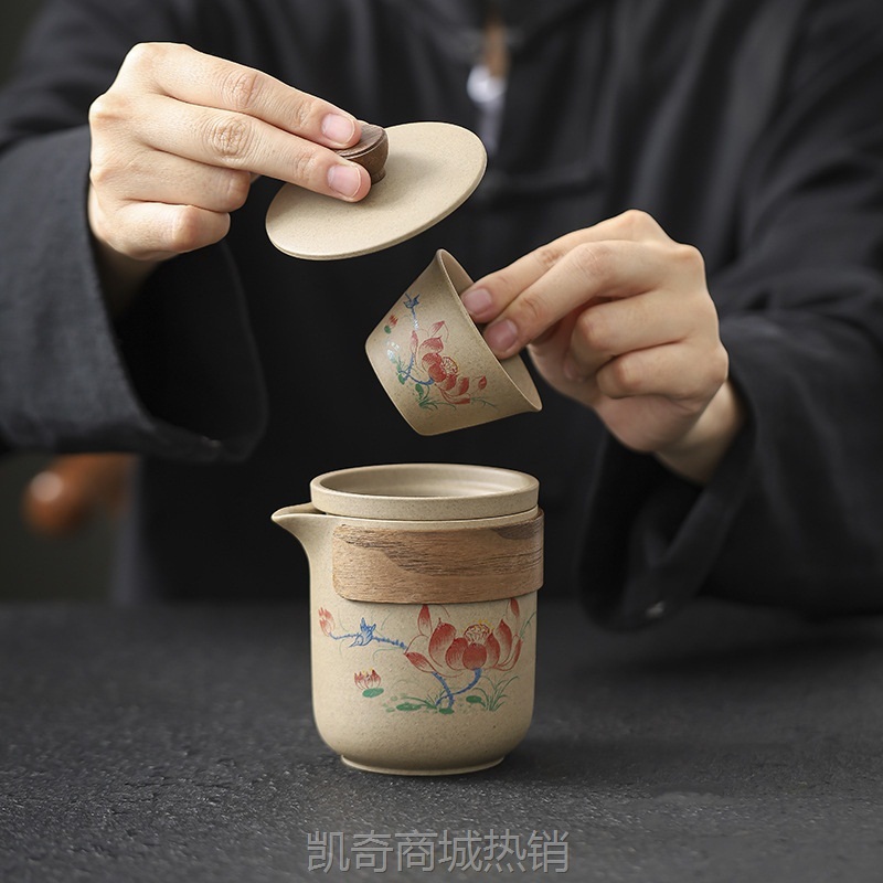 旅行茶具套装一壶三四杯粗陶快客杯便携式户外功夫泡茶壶伴手礼品