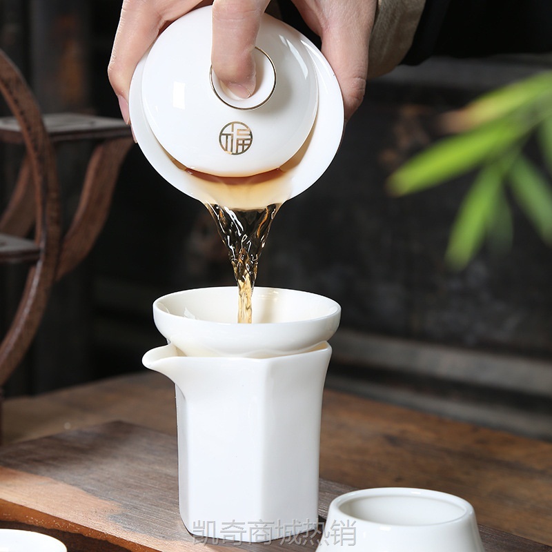 德化羊脂玉白瓷简约功夫茶具套装家用整套福字中式礼品陶瓷伴手礼