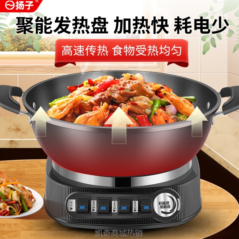 扬子铸铁电炒锅多功能家用电热锅电炒菜锅蒸煮一体式电火锅电煮锅