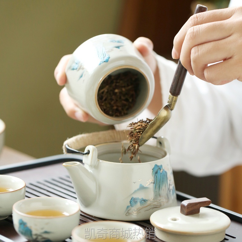 汝窑茶具套装2023新款全套陶瓷功夫茶杯壶盖碗家用办公室轻奢高档