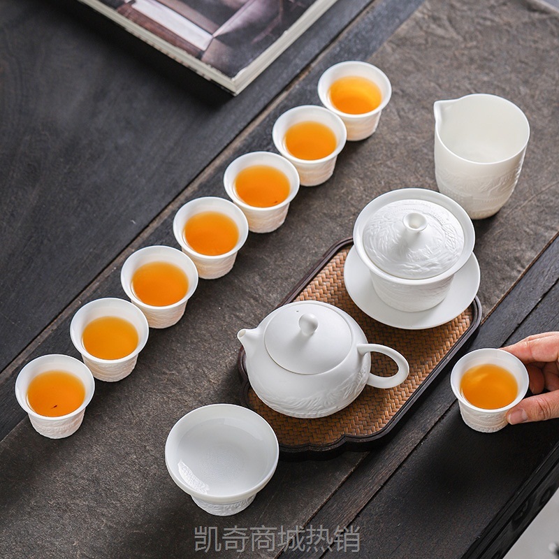 德化茶具万里长城浮雕功夫茶具套装家用送礼全套礼品伴手礼品